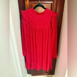 NWOT Holiday ready 🎄 Red Ruffled Long Sleeve Babydoll Dress Size L